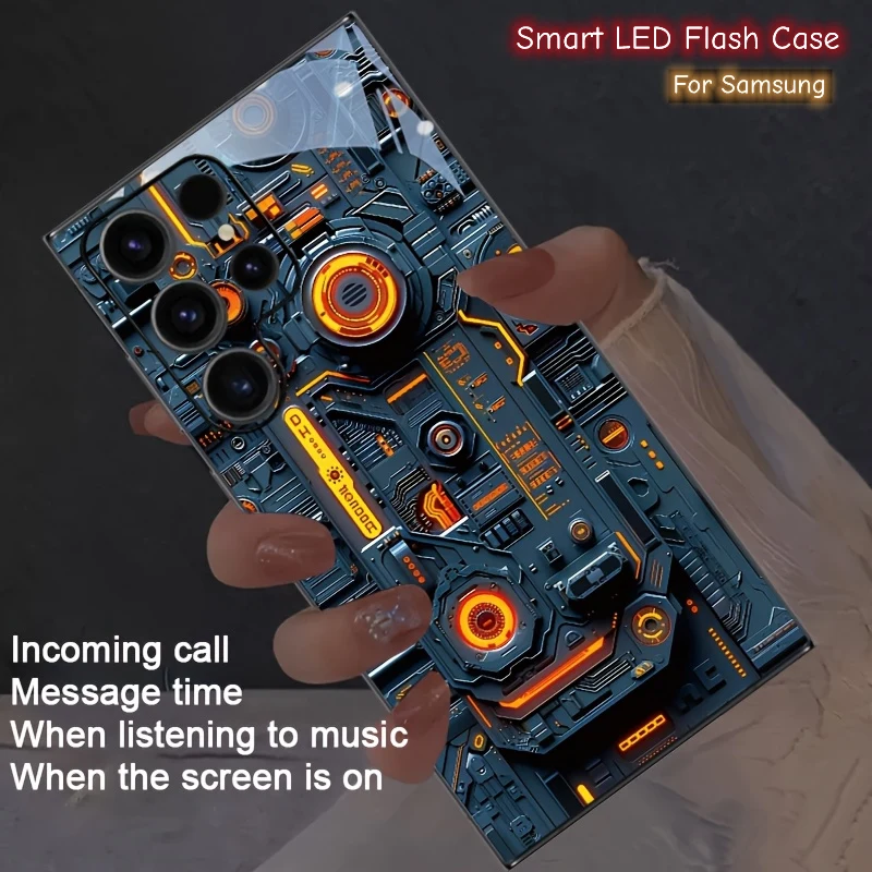 Фото Светящаяся оранжевая печатная плата для Samsung Galaxy S25 Plus S21 FE S23 S24 FE S22 Ультра закаленное стекло Чехол для телефона со светодиодной вспышкой №1