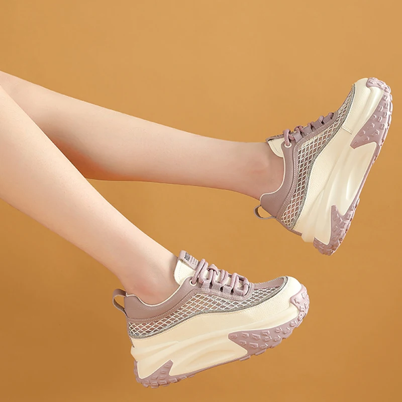 7cm Air Mesh Women Summer Shoes Platform Sneakers Soft Sole Chunky Heel Women Fashion Sneakers Breathable Sneakers Woman Shoes