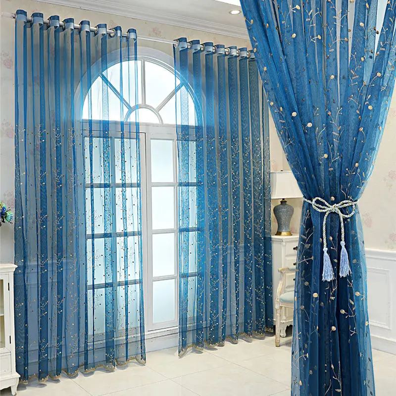 

Window Curtain Bedroom Bay Window Pastoral Wind Light-Transmitting Balcony Screen Curtain Embroidery Finished Curtain