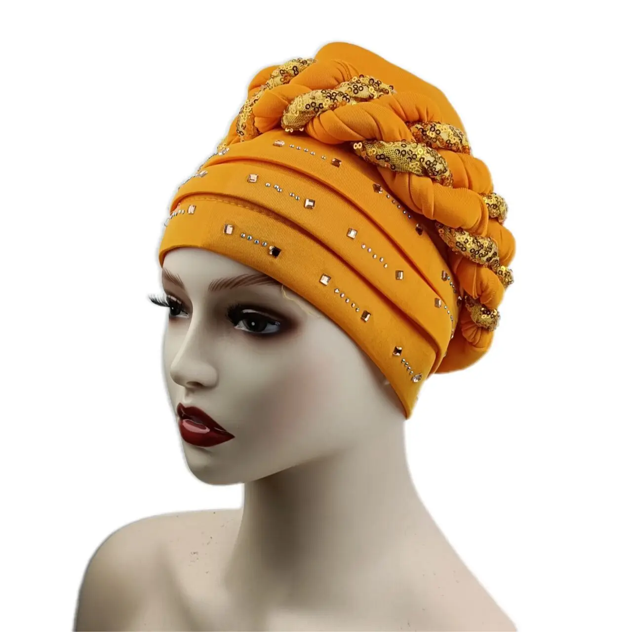 

Muslim Hijab Headscarf Big Sequin Braid Head Wrap Turban Cap Hat For Women Headwrap African Turban Hats