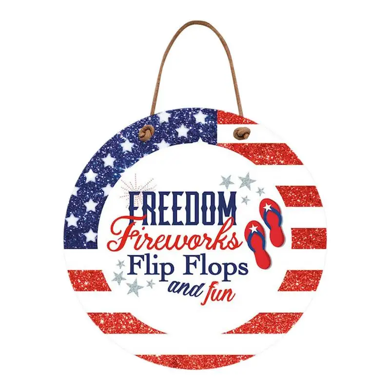 

Patriotic Memorial Decorating Doorplate Round Wood Door Plate With Freedom Pattern Available For Independence Day Flag Day Labor