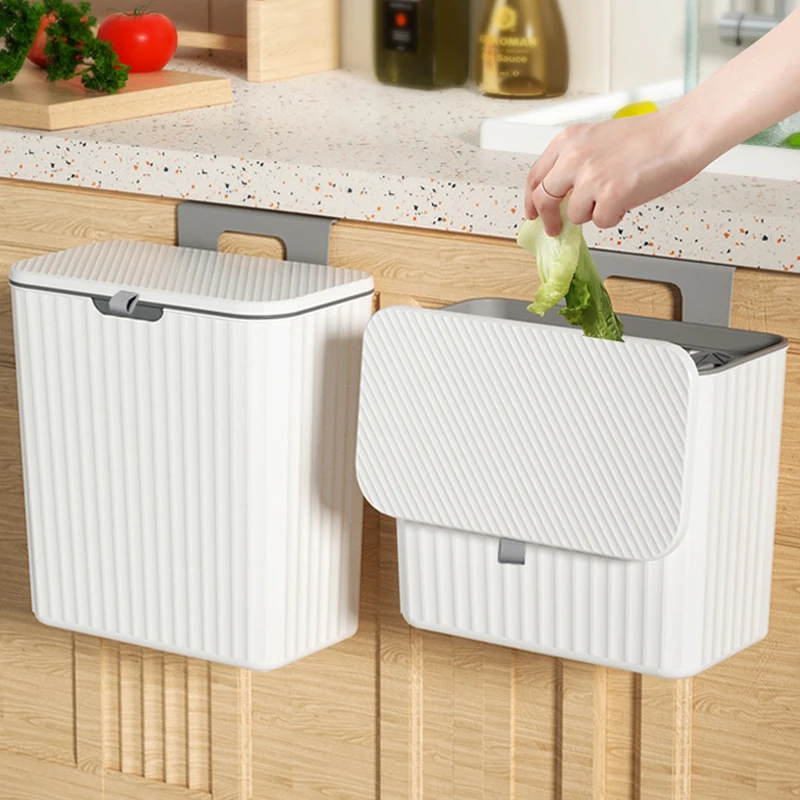 

Household Wall Mounted Large Capacity Kitchen Trash Can Home Garbage Cans with Lid For Bathroom Cabinet Door Hanging Trash Bin