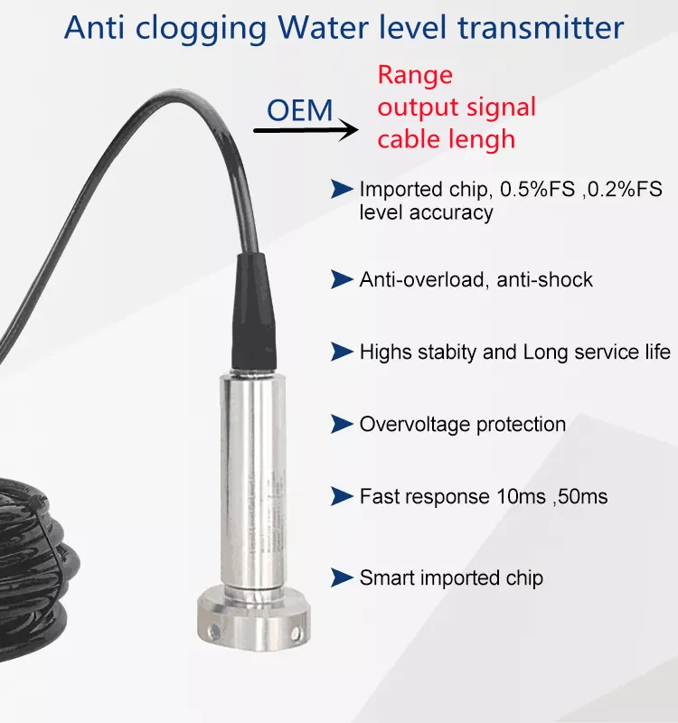 Saída Dc24v do Transmissor 420ma do Sensor do Nível Líquido Antiobstruído para a Medida de Esgoto do Tanque de Água