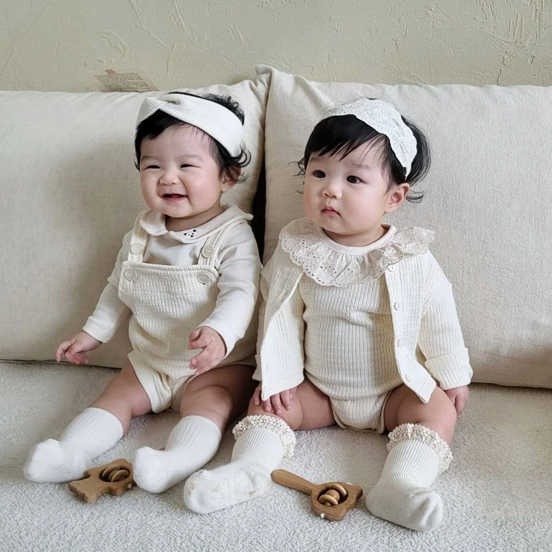 

Newborn Solid Color Baby Girls Blouse + Romper Korean Children's Clothing Baby Sling One-piece Romper Cute Toddler Girl Blouse