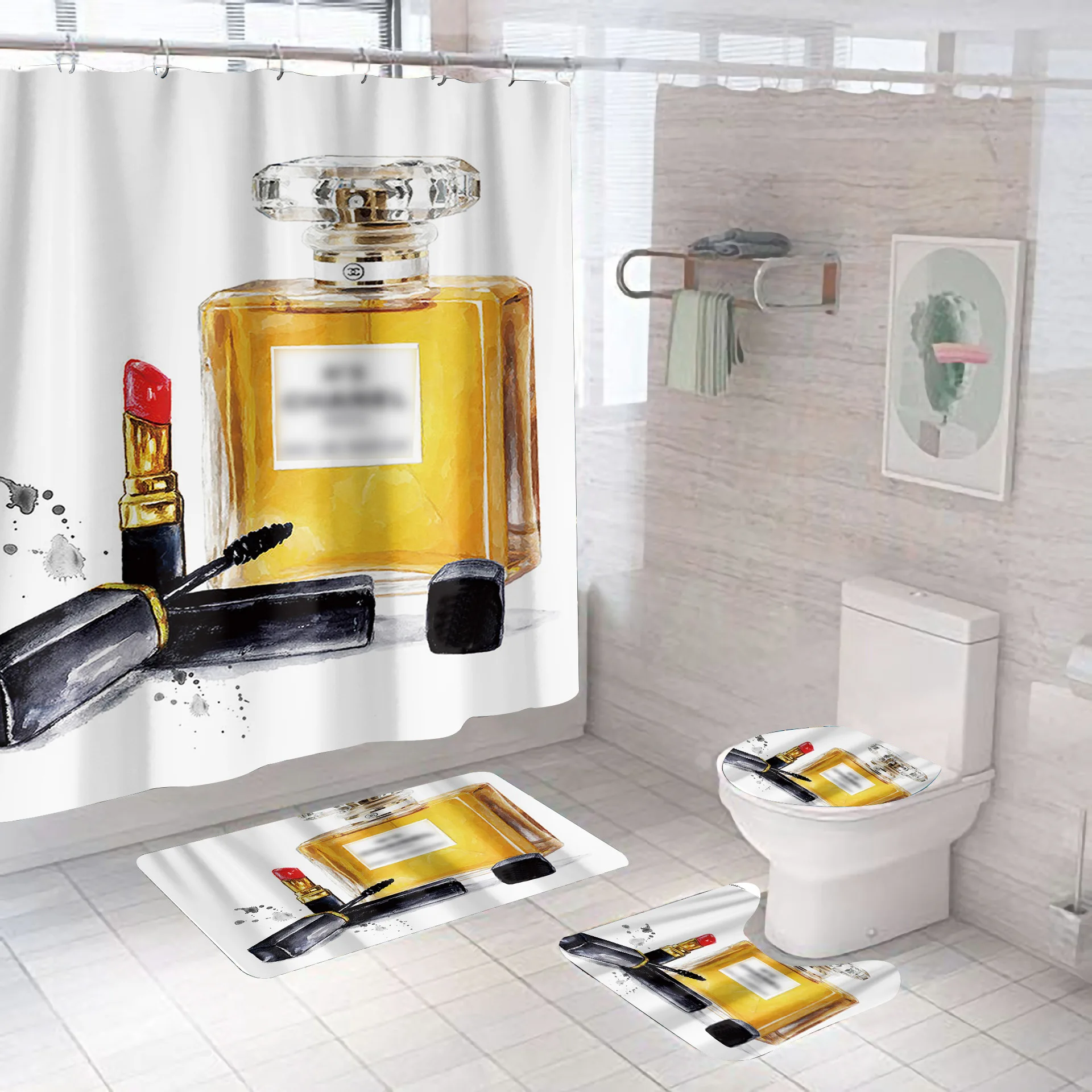 luxury perfume bottle flowers 3d shower curtain 4pcs set custom hooks hanging curtains printed bathroom waterproof cover screen free global shipping