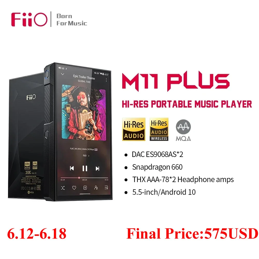 FiiO M11 Plus ESS Hi-Res Music Player MP3 Android 10 / MQA / DAC ES9068AS*2 DSD512 Bluetooth 5.0 5.5inch 64GB Snapdragon 660