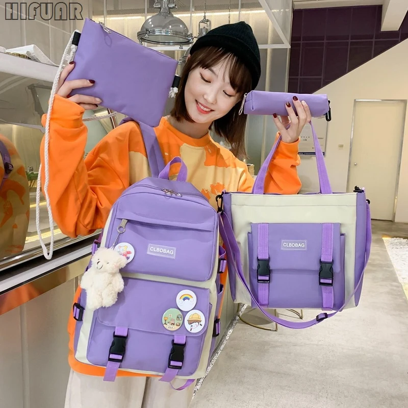 

4pcs/Set Student Canvas Backpack Fashion Anti-Theft Handbag Shoulder Bag Large Capacity Backpacks School Bags For Teenager Girls