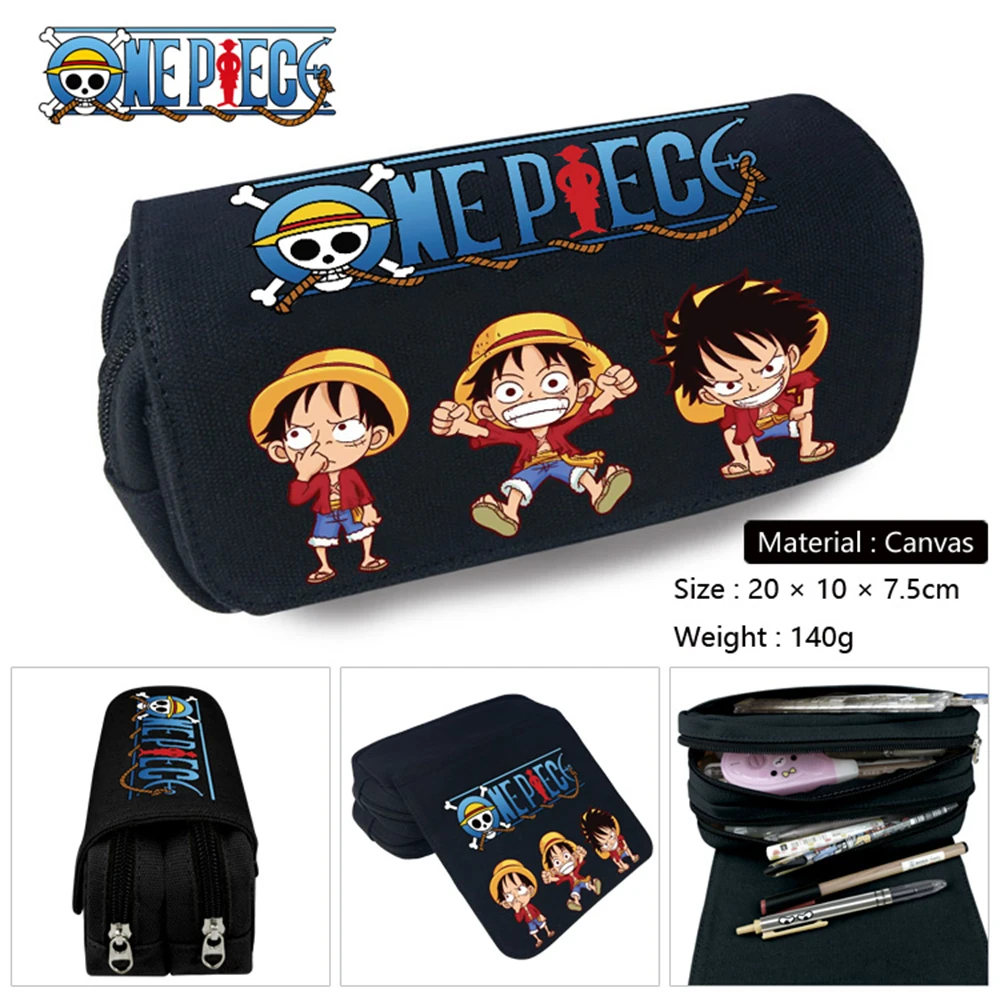 ONE PIECE Canvas Pencil Case Student Pen Bag Casual Cartoon Makeup Cosmeticbag Unisex Zipper Stationery Bags