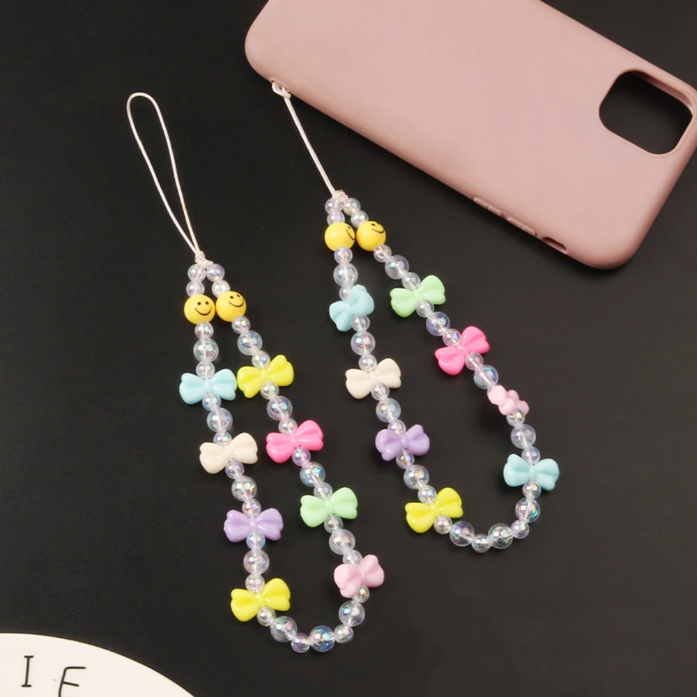 

Bow Knot Smiling Face Short Mobile Phone Chain Charm Strap Phone Anti Loss Lanyard Jewelry Pendant Bagbag Hanging Decoration
