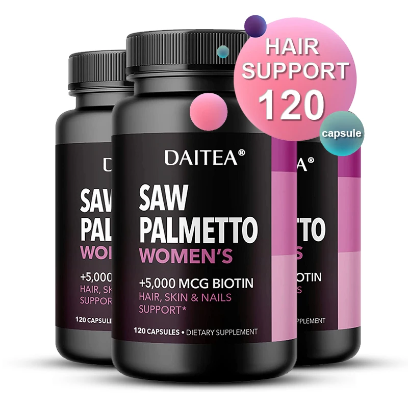 

Saw Palmetto - DHT Blocker For Hair Growth & Biotin Vitamin Supplement For Hair, Skin & Nails - Vegan Vitamins