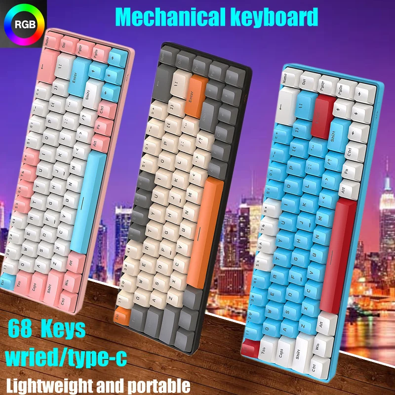 

RGB 68 Keys Lightweight Mechanical Keyboard Wired Backlight Portable Keyboard Customized E-sports Office Game For PC Laptop Ipad