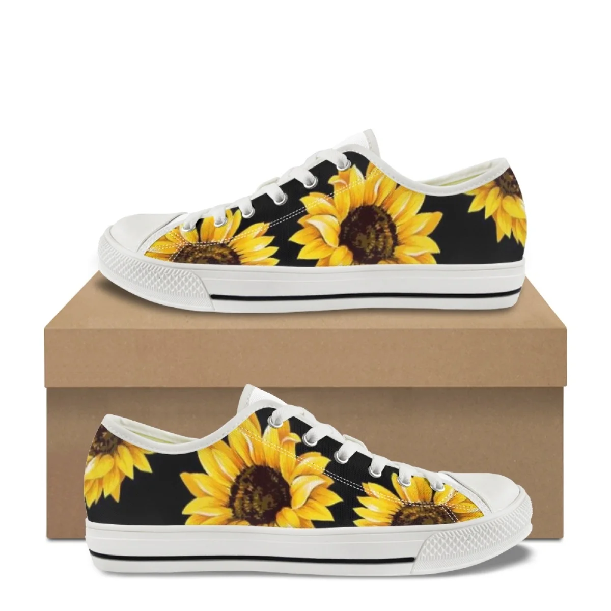 

New Fashion Sunflower Ladies Shoes Outdoor Travel Low-Top Flat Shoes Custom Designer Comfort Soft Round Toe Zapatos Para Mujeres