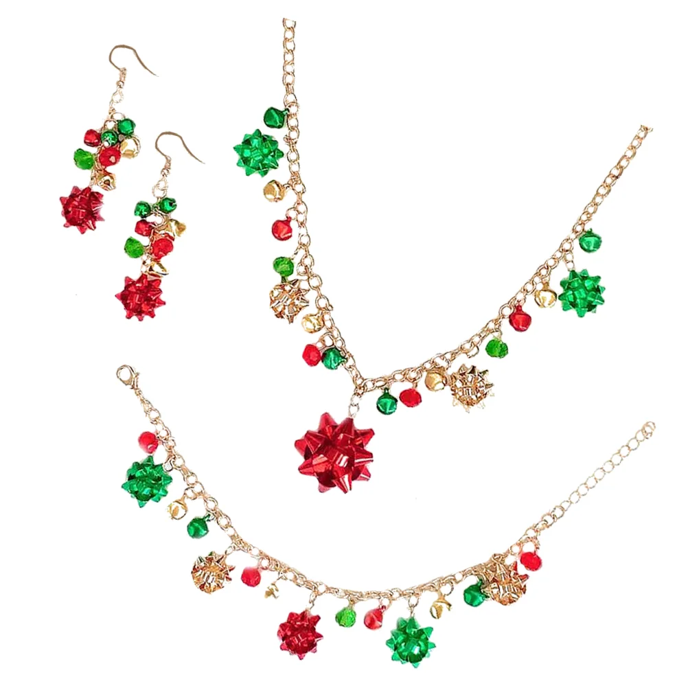 

1 Set Christmas Set Flowers Bell Decorated Necklace Christmas Earrings
