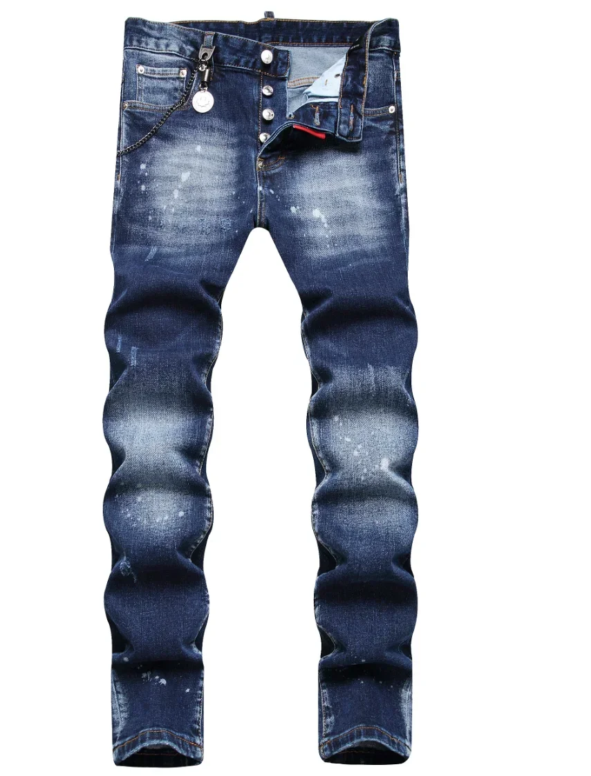 Chare◆ 100 мужские эластичные джинсы качественные уличные модные узкие синие рваные