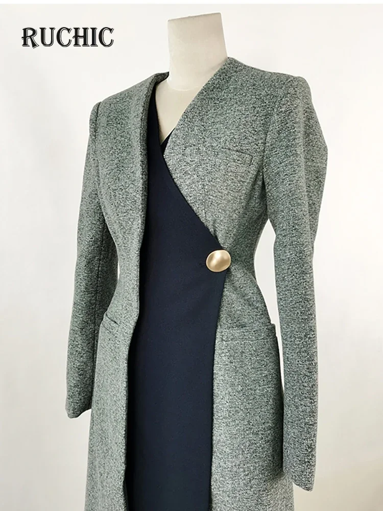 Женский шерстяной тренчкот облегающая ветровка контрастных цветов с V-образным