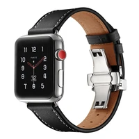luxury butterfly clasp genuine cowhide leather belt strap for apple watch series 7se654321 41mm 45mm 44mm 40mm 42mm 38mm