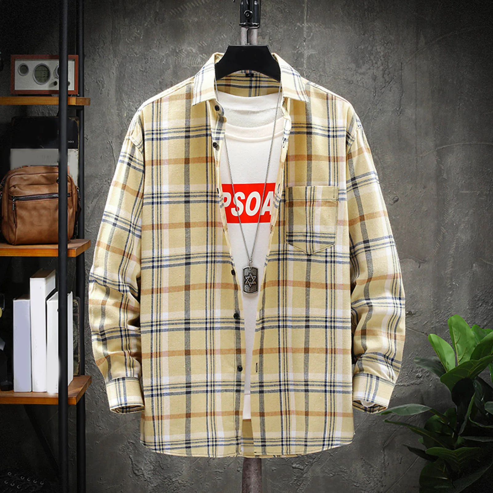 

Harajuku Plaid Shirt Men Cotton Casual Shirts Male Long Sleeve Jacket Unisex Blouses Tops Loose Checkboard Coat Spring Autumn