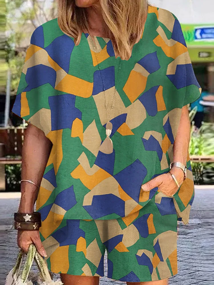 

ZANZEA Bohemian Fashion Casual Loose Wide-legged Short Pant Women Summer Floral Printing Matching Sets Half Sleeve O-Neck Blouse