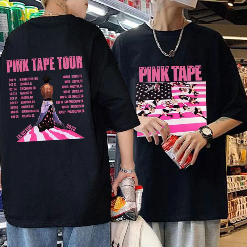 

Rapper Lil Uzi Vert T Shirt 2023 Concert Tour Pink Tape Graphic T-shirt Summer Man's Hip Hop Vintage Tees Unisex Casual Tshirt