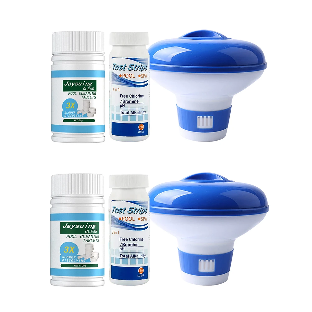 

50/100g Swimming Pool Cleaning Tablets with Chlorine Dispenser Applicator Test Paper Kit Effervescent Chlorine Cage Disinfectant
