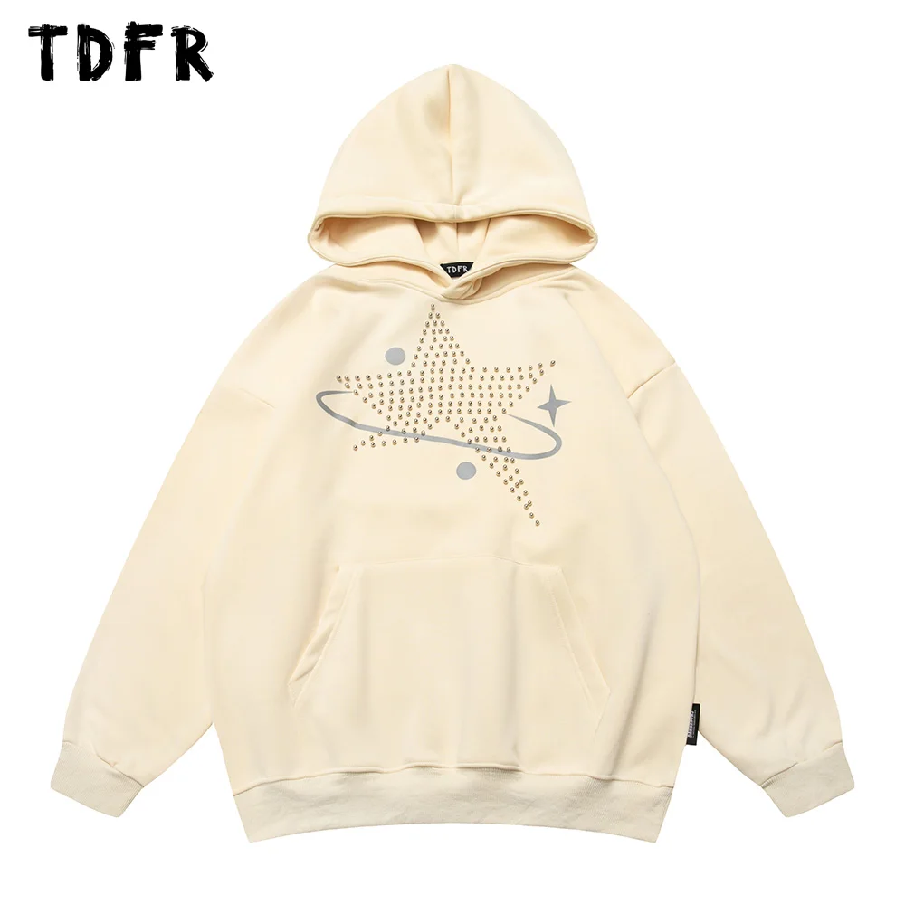 

Star Print Hooded Sweatshirts Mens Autumn Winter Fleece Casual Loose Long Sleeve Sweatshirts Hoodies Men