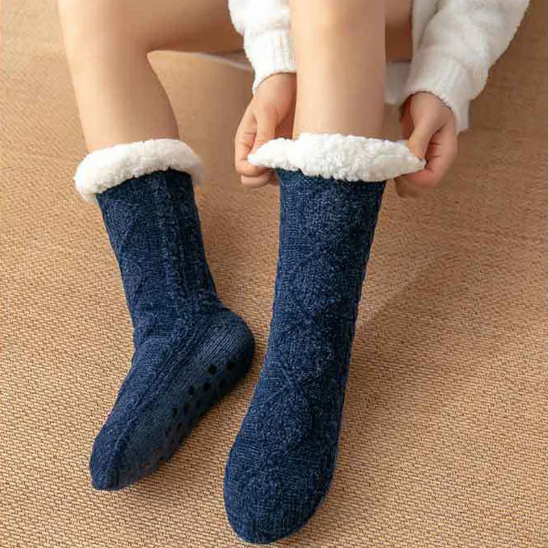 Fuzzy Sock Womens Winter Warm Plush Female Non Slip Anti Skid Grip Sleeping Floor Slippers Short Thermal Fluffy Sock Ladies