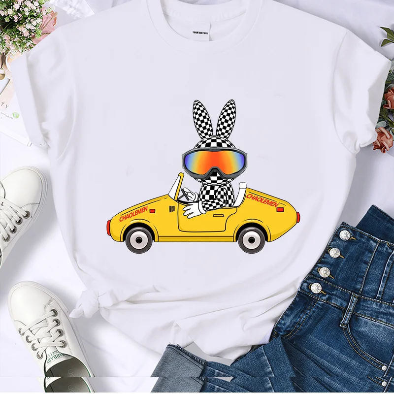 

Luxury Brand 100% Cotton Men T-Shirt 2023 Summer Rabbit Alphabet Print Daily Leisure Oversized Women Retro Short Sleeve O-Neck