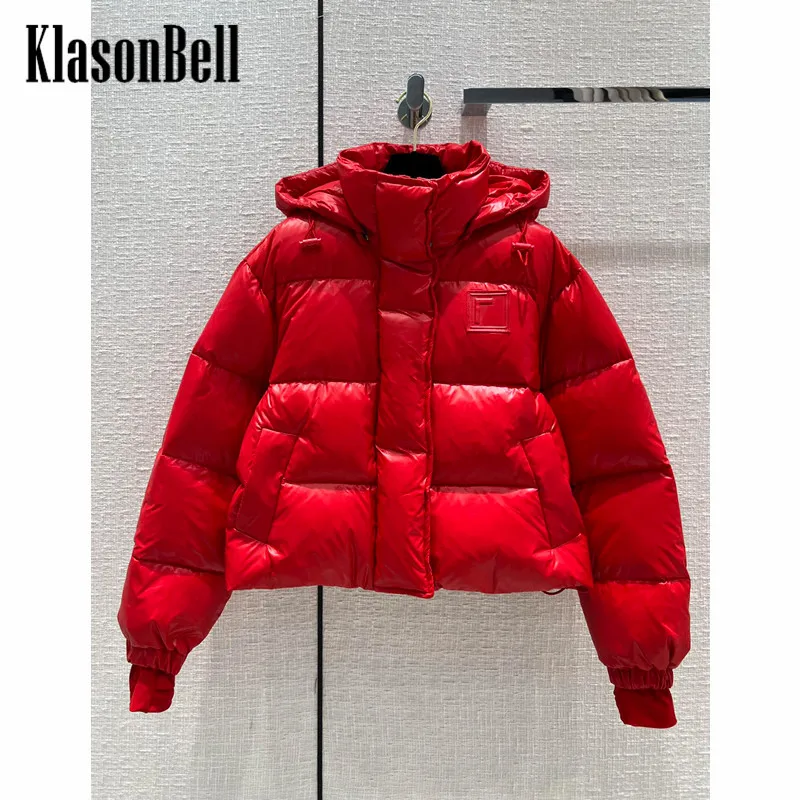 

10.18 KlasonBell Solid Letter Drawstring Hat Detachable Short Keep Warm Bread Down Outerwear Women