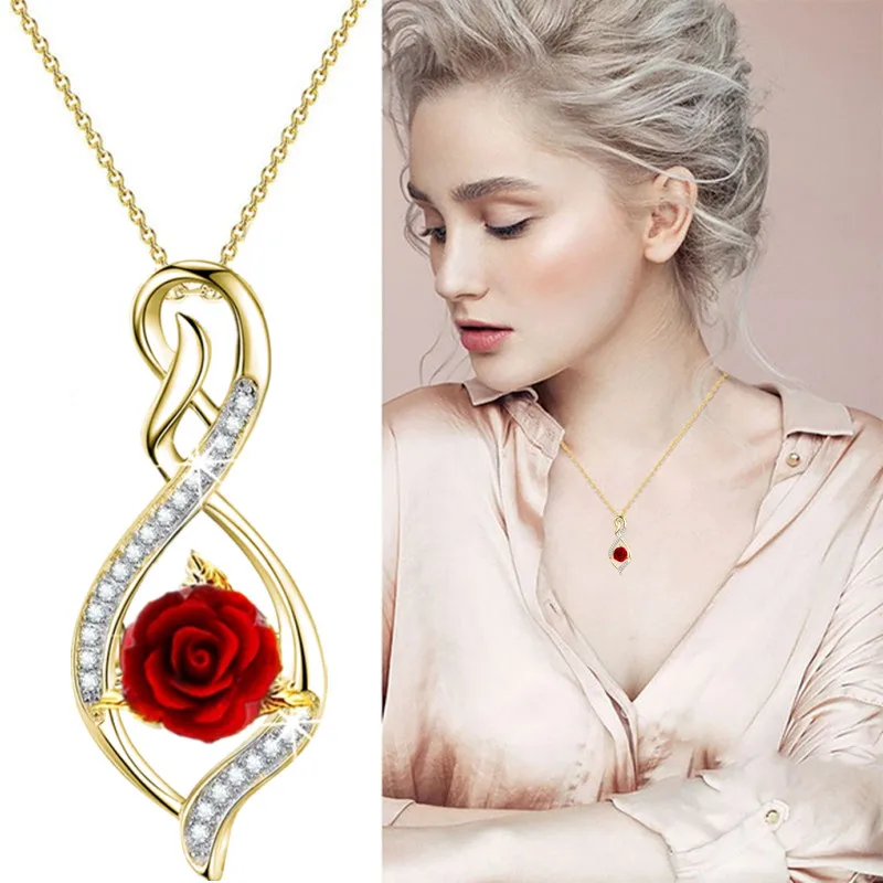 

Женское ожерелье с подвеской в виде красной розы