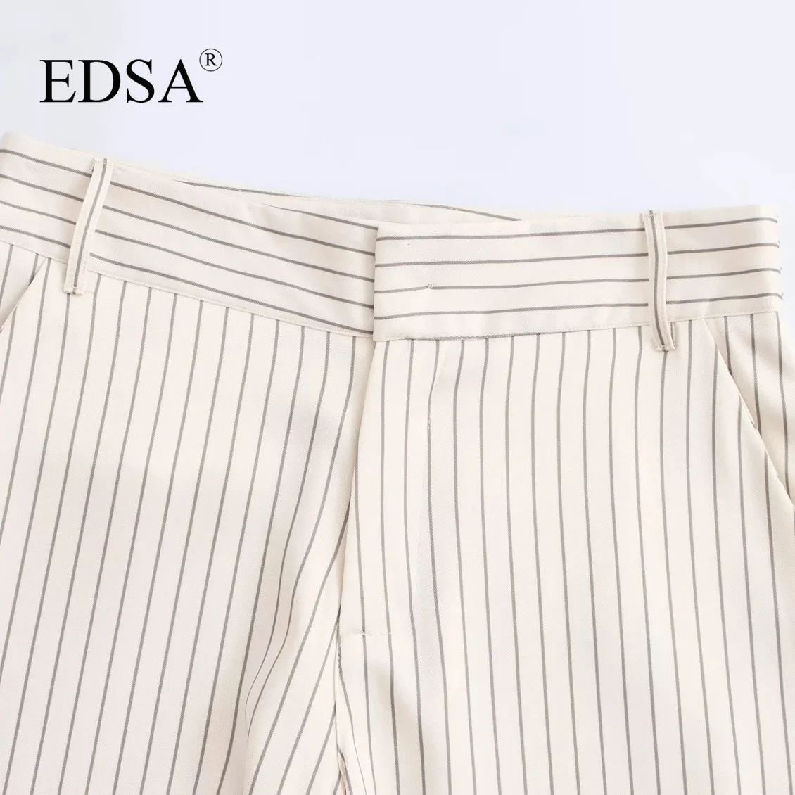 Женские полосатые длинные брюки EDSA офисные с высокой талией и боковыми карманами