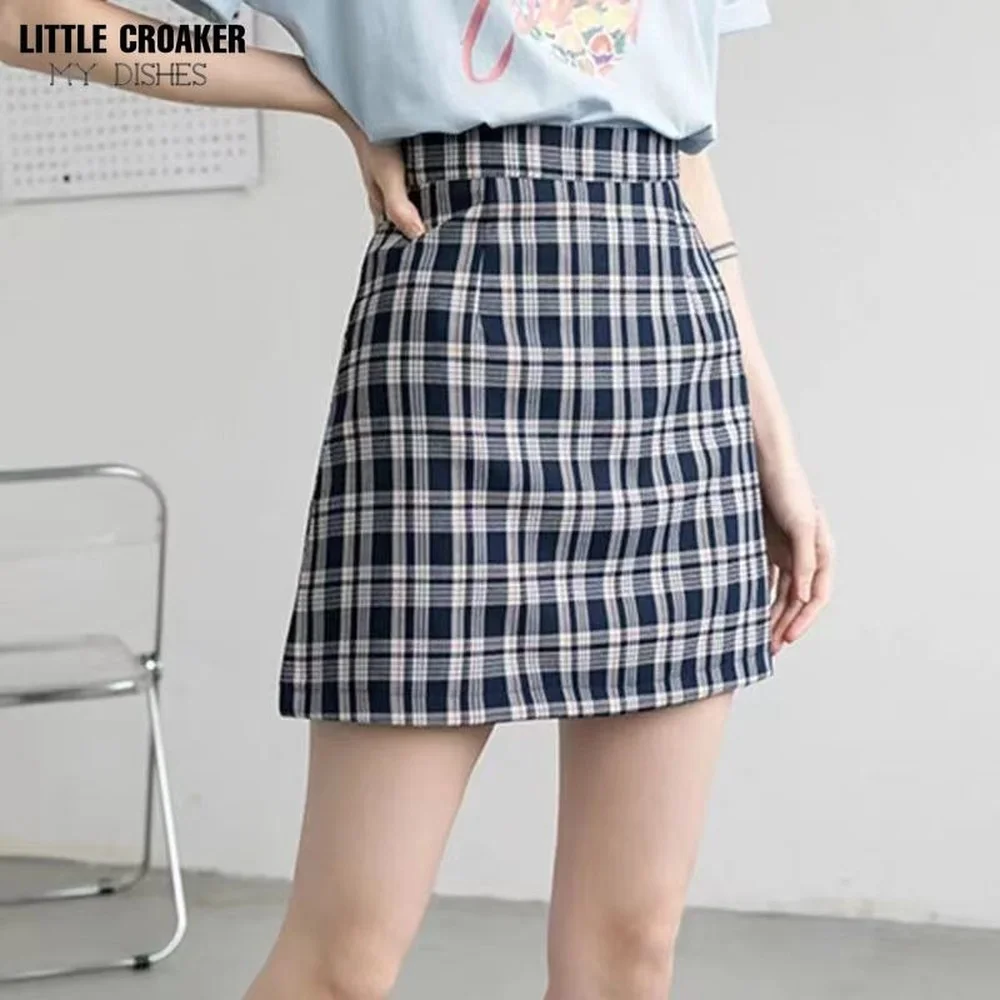 

Women Split 2022 Summer New Elastic Girl Retro Plaid A-Line Skirts Cotton Sexy Skirt for Streetwear Gothic Clothes Women