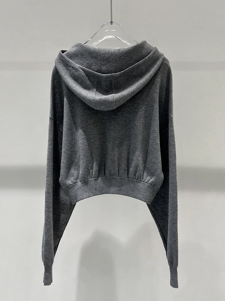 Ainossuya Новинка осени 2024 универсальный вязаный кардиган на молнии с капюшоном