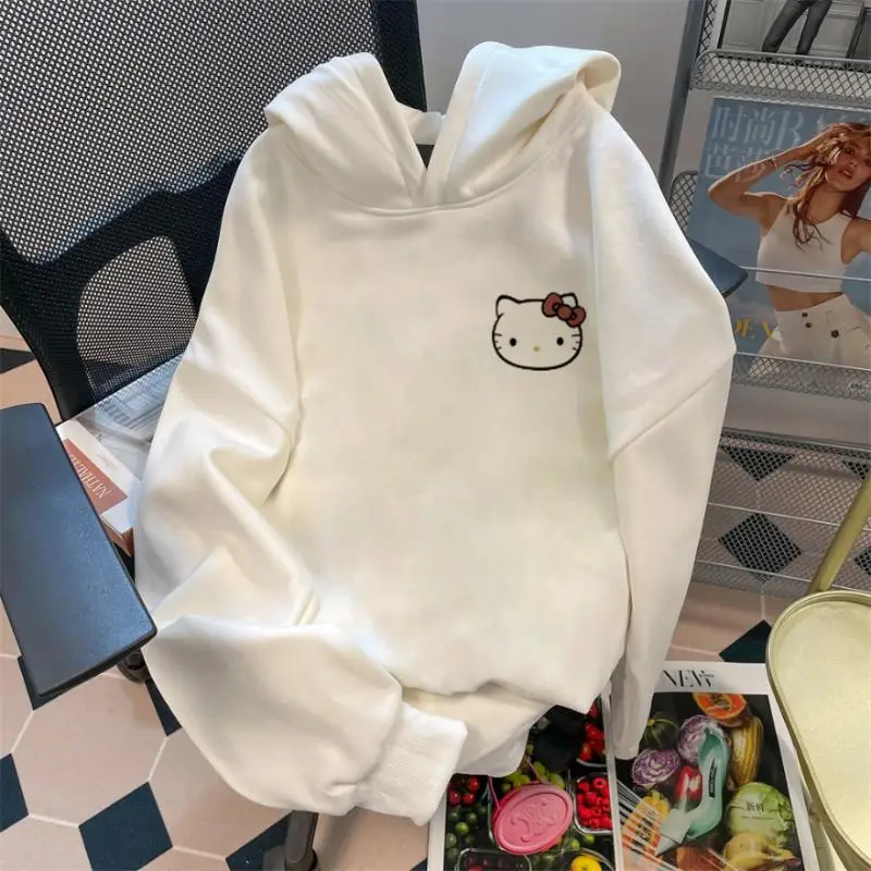 

Sanrio, Hello Kitty толстовка с капюшоном аниме Kawaii осень зима универсальная Милая мультяшная Популярная свободная толстовка подарок