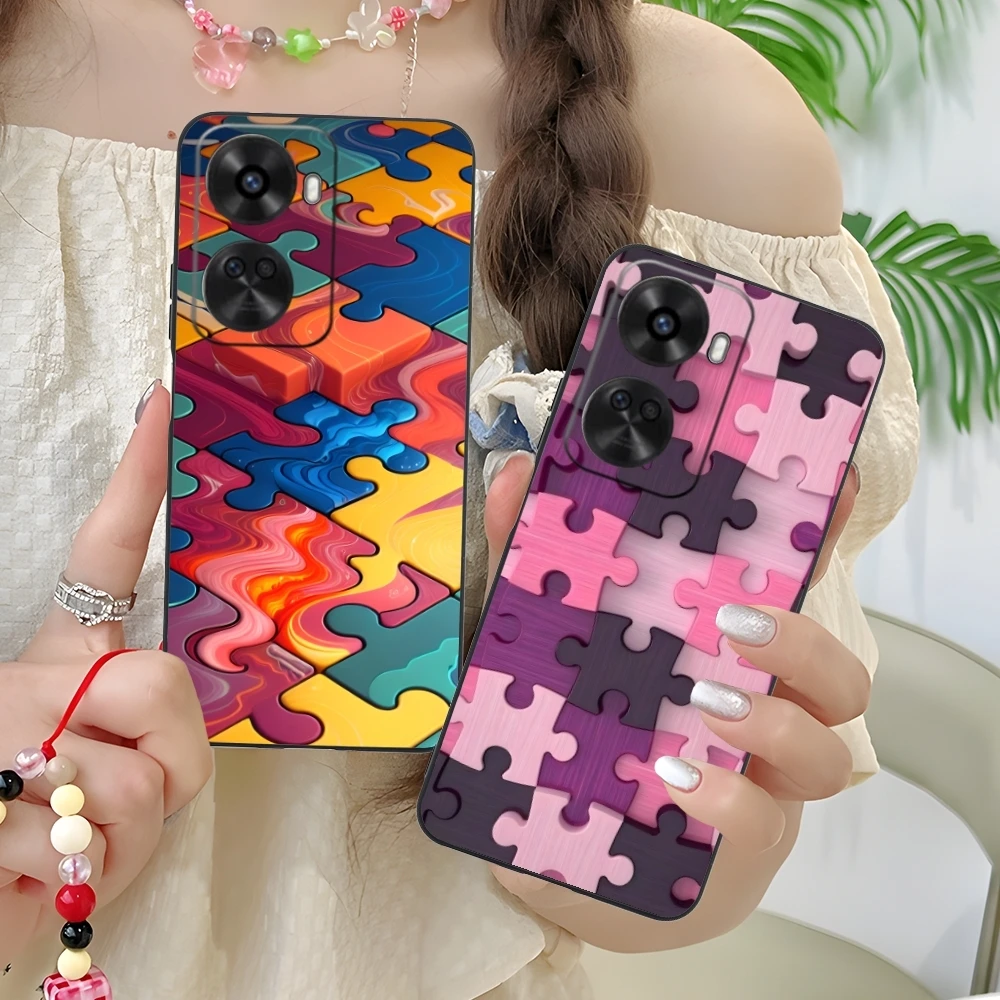 Puzzle Pretty Fashion Mobile Cell Phone Case for Huawei Nova 12 11 10 9 8 7 Pro SE 5G Black Soft Cover Shell
