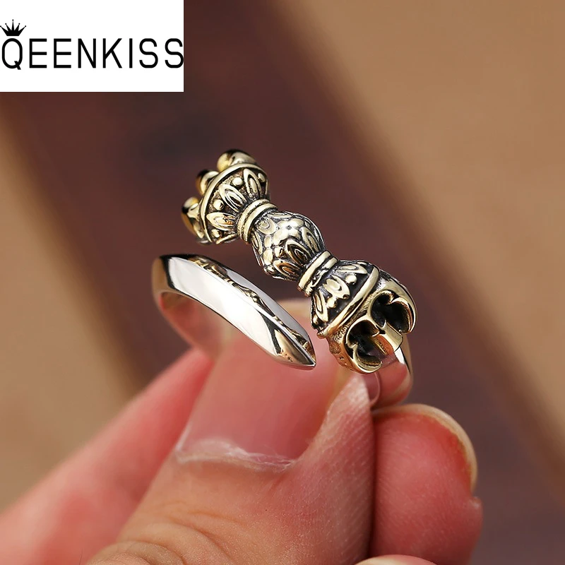 Винтажное Открытое кольцо для мужчин QEENKISS цвет серебряный демон ювелирное