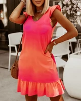 2022 summer new womens mini skirt tapered sleeve ruffle dress