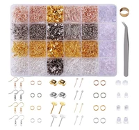 earring backs open jump rings earring posts earring hooks eye pins tweezers for jewelry making supplies kit