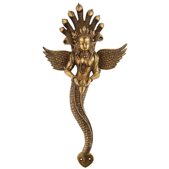 IMPEU Queen of Snakes Mermaid with Wings Shaped Figurine Brass Door Handle, Antique Bronze Color, Solid Brass Material