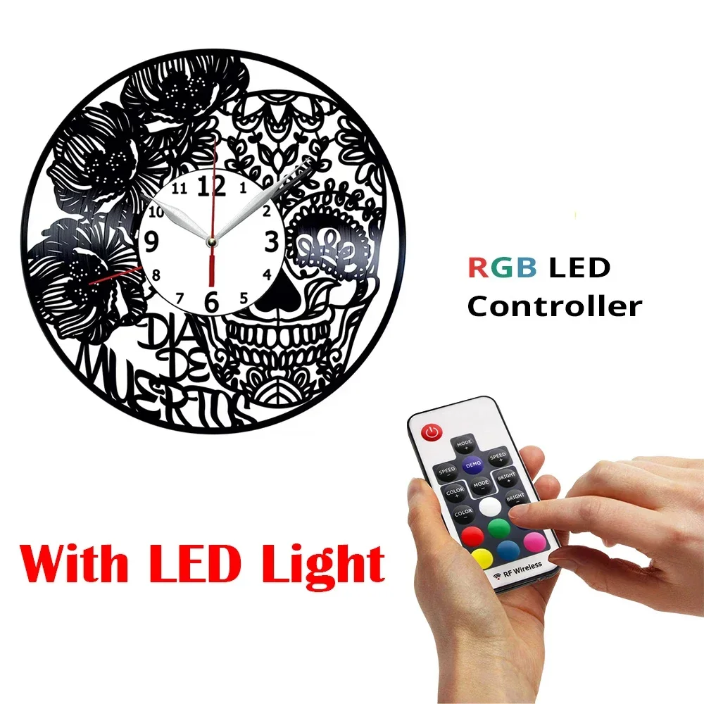 Черные виниловые часы День мертвых — украшение для спальни в стиле ретро день