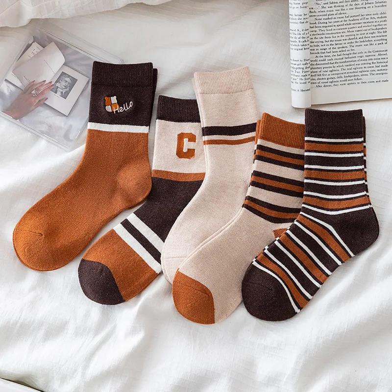 

Модные Полосатые Шерстяные Теплые женские носки на осень и зиму, плотные брендовые качественные уютные мягкие милые забавные носки в стиле ...