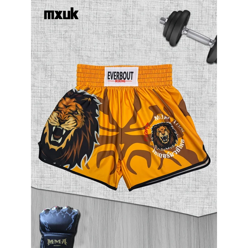 Фото Шорты EVERBOUT MMA - желтый лев, высокая талия, разрез на низу, эластичный полиэстер и спандекс, идеальные для тренировок, бокса №1
