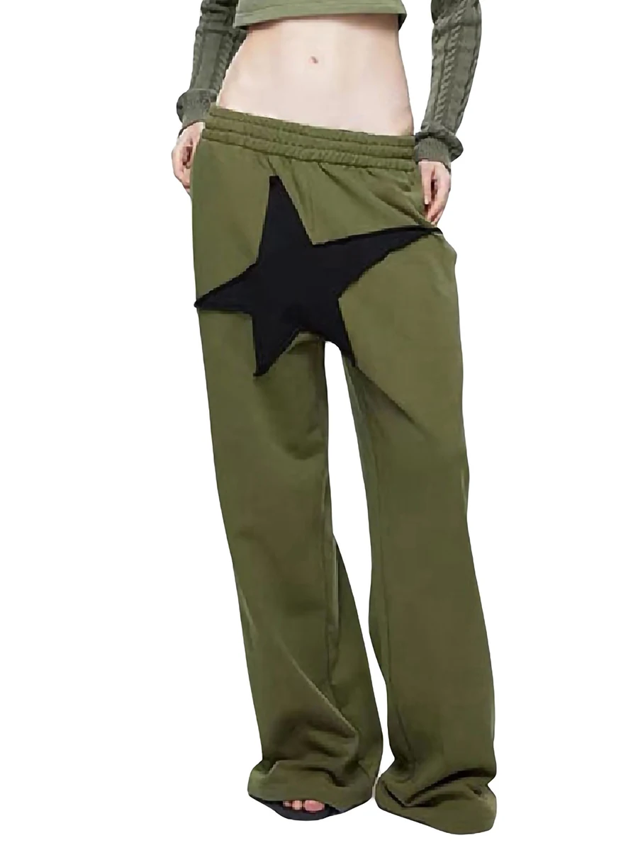 

Women Vintage Casual Baggy Stars Print Long Pants Sweatpants Drawstring Loose Fit Parachute Pants Streetwear