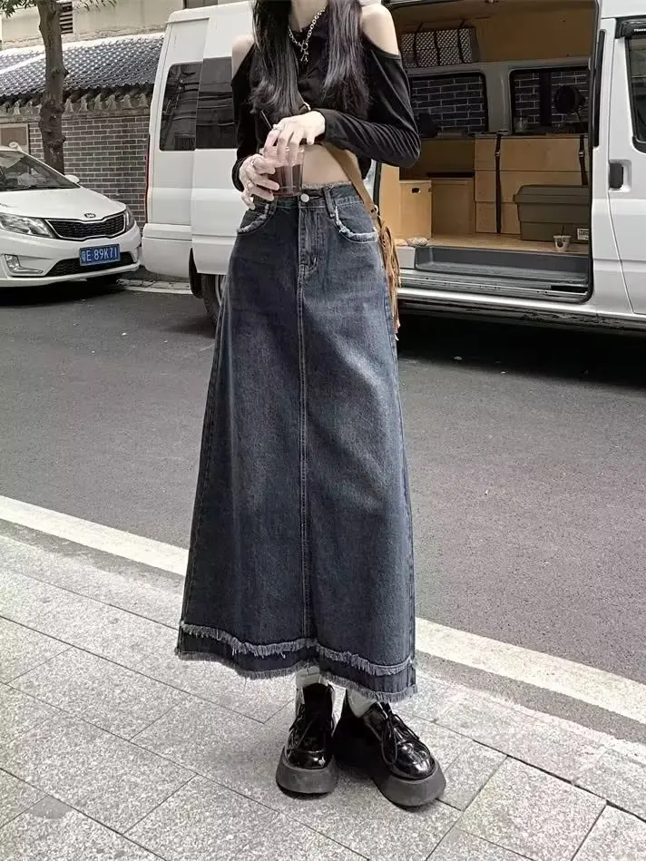 

Open Half Denim Skirt Women 2023 Summer New Y2k High Waist Long Skirt Female Package Hip Skirt Jean Skirts Long Tyle Harajuku