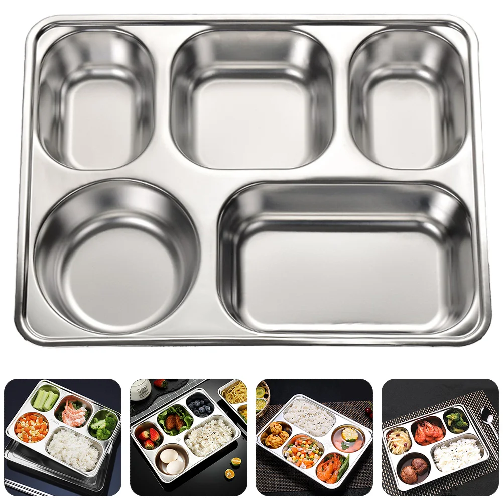 

Divided Plates Plate Dinner Tray Steel Stainless Lunch Compartment Trays Serving Section Kids Dish Portion Adults Meal Control