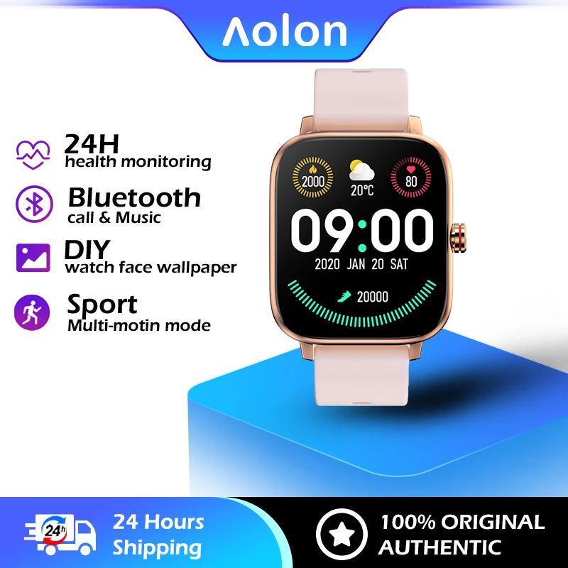 

Женские Водонепроницаемые умные часы Aolon 2023 с Bluetooth, фитнес-трекером и Пульсометром