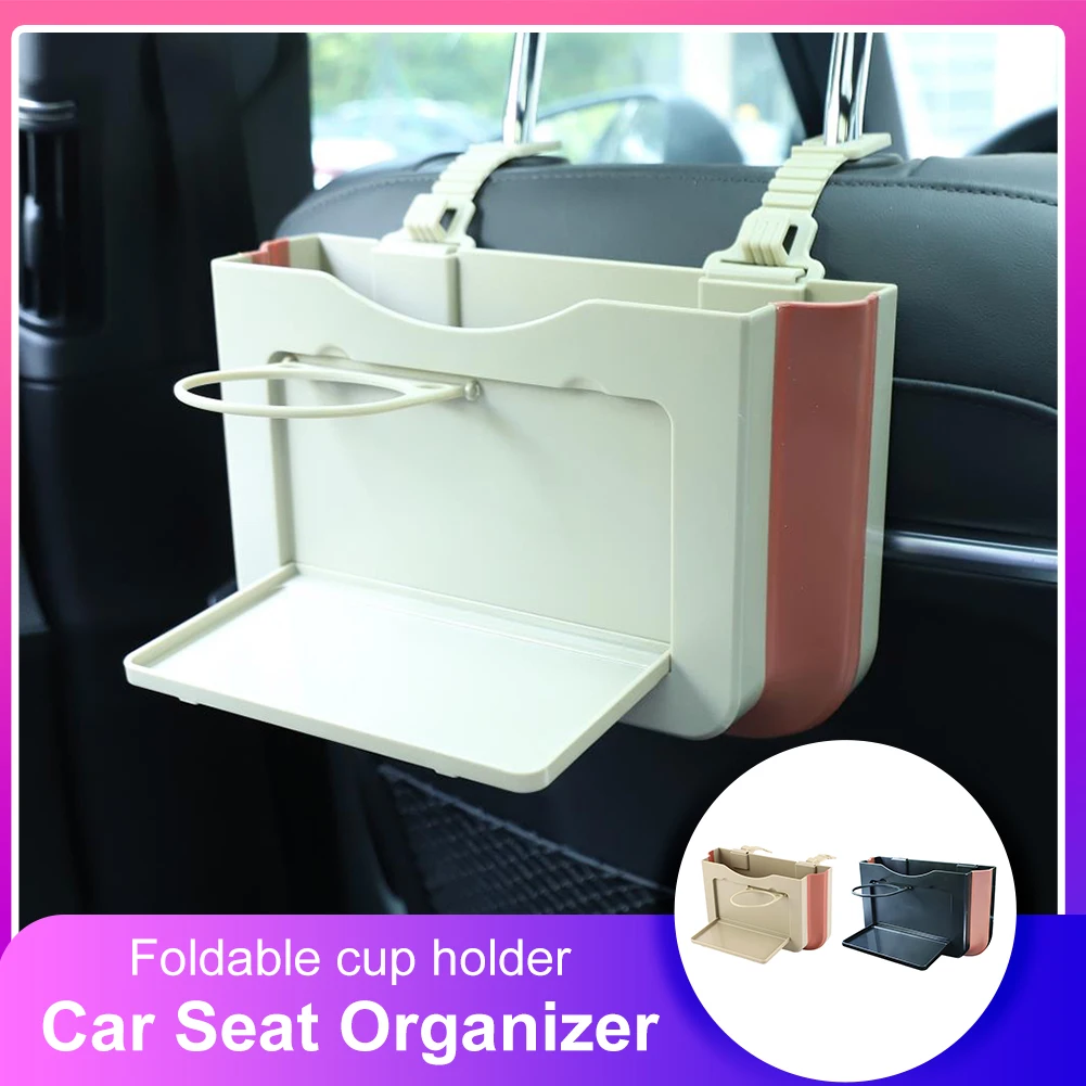 

Car Organizer Folding Trash Can Leakproof Back Seat Storage Box Collapsible Back Seat Cup Holder Table Tray Interior Accessories