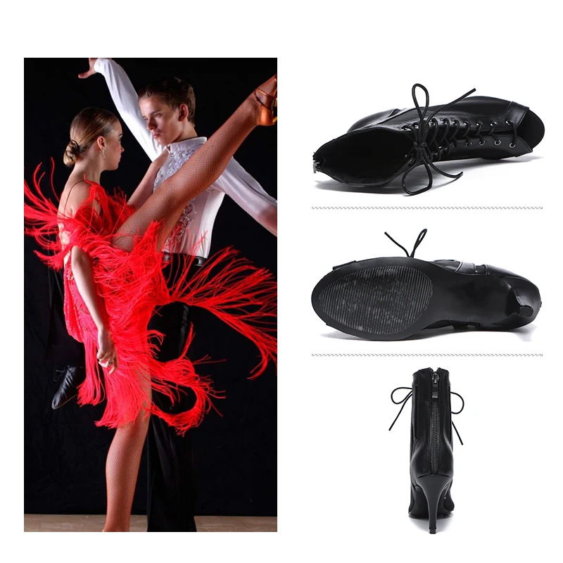 DKZSYIM Latin Dance Shoes Woman Girls High Top Ballroom Dancing Shoes Women High Heels Salsa Jazz Big Size 33-44 Dance Boots