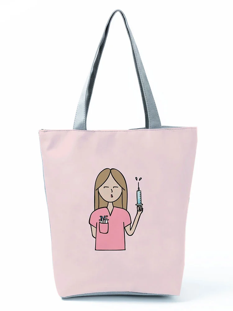 

Female Nurse Printed Women Shopping Bag Injection Large Capacity Eco Reusable Shoulder Bag Fashion Travel Handbag Custom Pattern