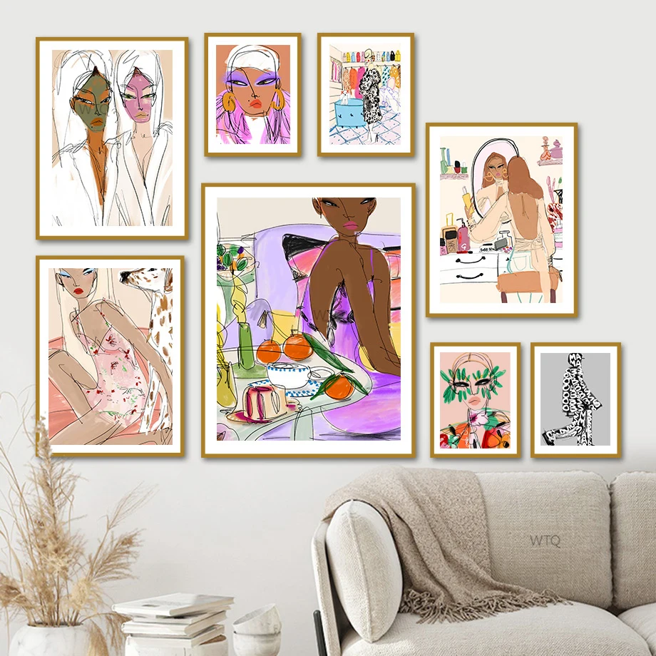 

Fashion Illustration Abstract Girl Portra Wall Art Canvas Painting Nordic Posters And Prints Wall Pictures For Living Room Decor