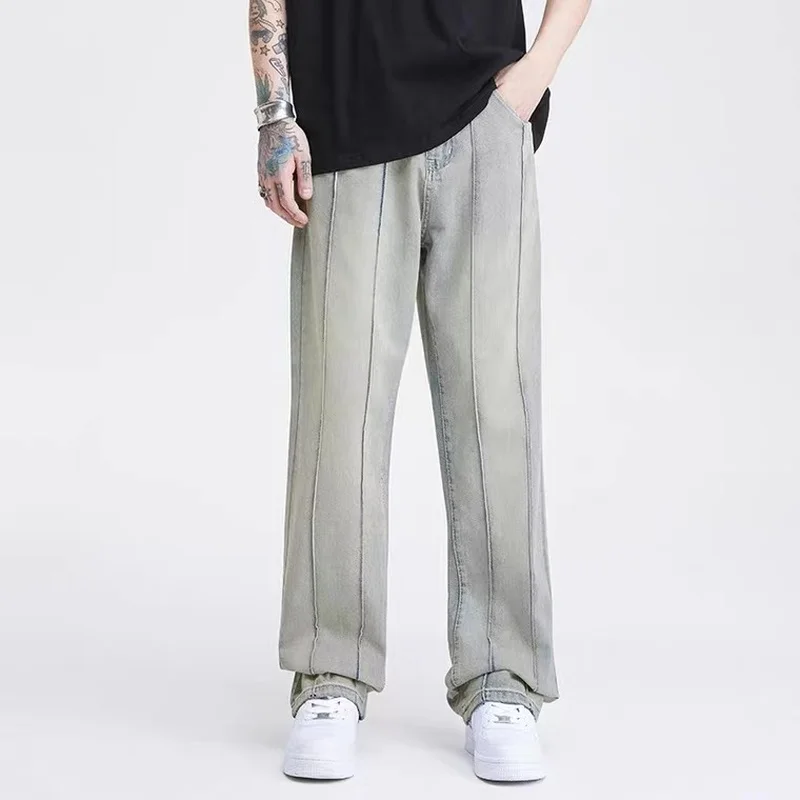 Four Seasons Men's Jeans Straight Loose Retro Y2k Jeans Korean Style Fashion Streetwear Brand Men's Clothing Ins Hot Sale JEANS